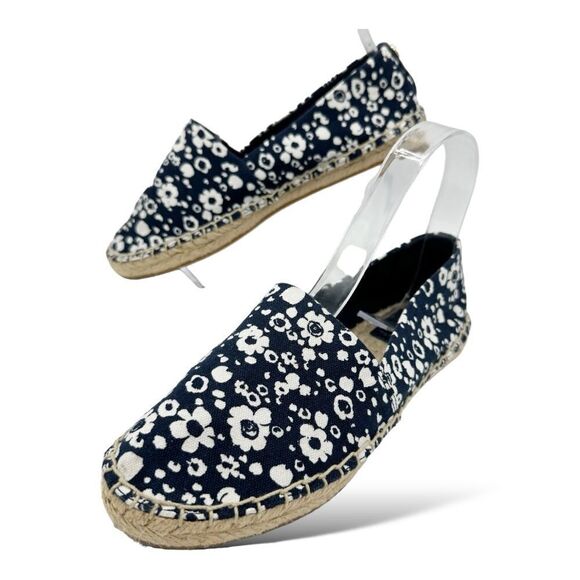 Tory Burch Risa Navy Blue Floral Print Slip-On Flat Espadrilles Sz 6M - Picture 2 of 13